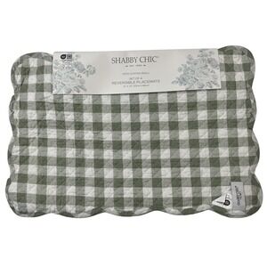 Shabby Chic Placemats‎ Cotton Quilted Reversible Green Plaid Spring Pumpkin Fall
